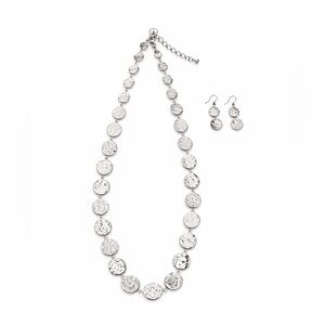 Chico’s Silver Disk Necklace and Earring Set